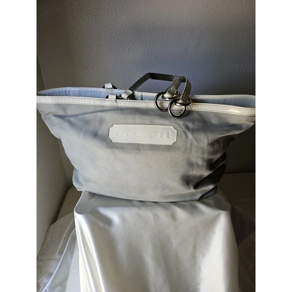 Coach Vintage Suede Tote in Grey and White